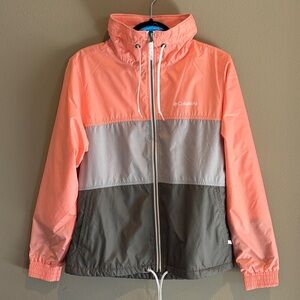 Columbia Coral and Gray Colorblock Water Resistant Windbreaker